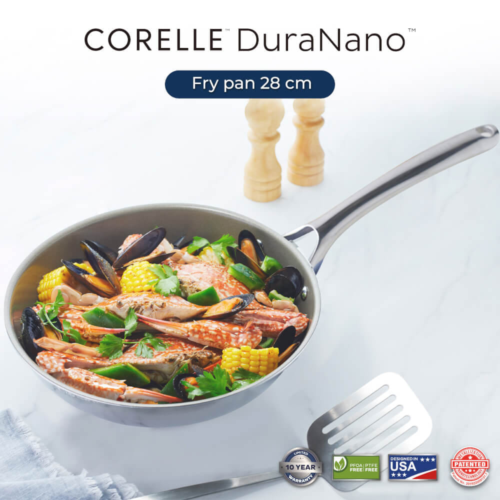 กระทะตื้น 28 ซม. NON-STICK ไร้การเคลือบ CORELLE DURANANO สีเงิน_6